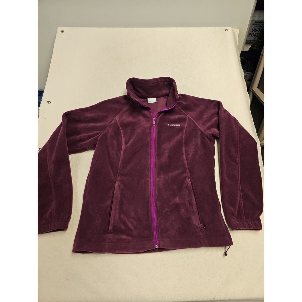 Columbia Womens Full Zip Fleece Jacket Plum Purple Mock‎ Neck Large RN 69724
